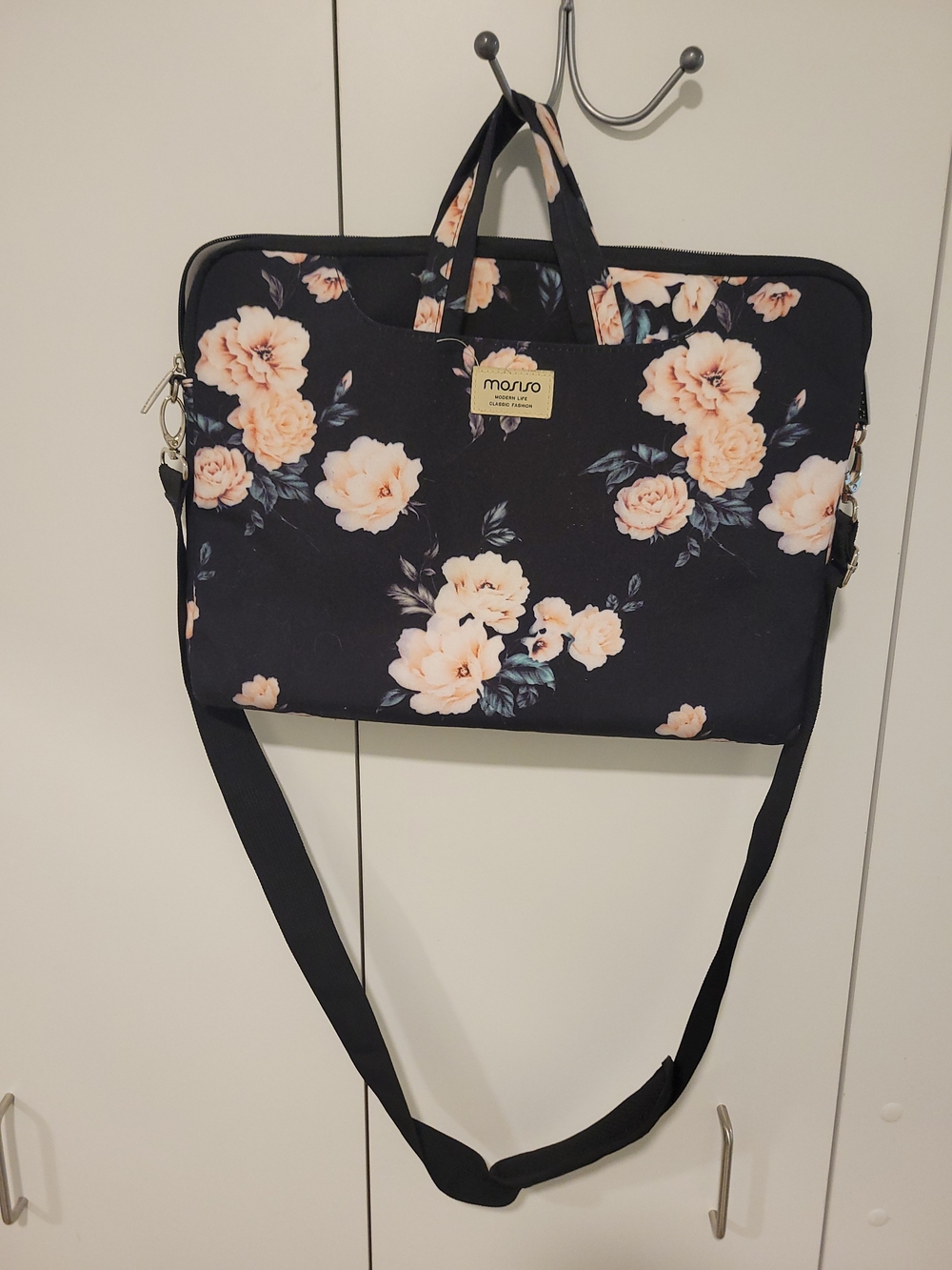 Mosiso Floral Laptop Bag Black with Peach Flowers